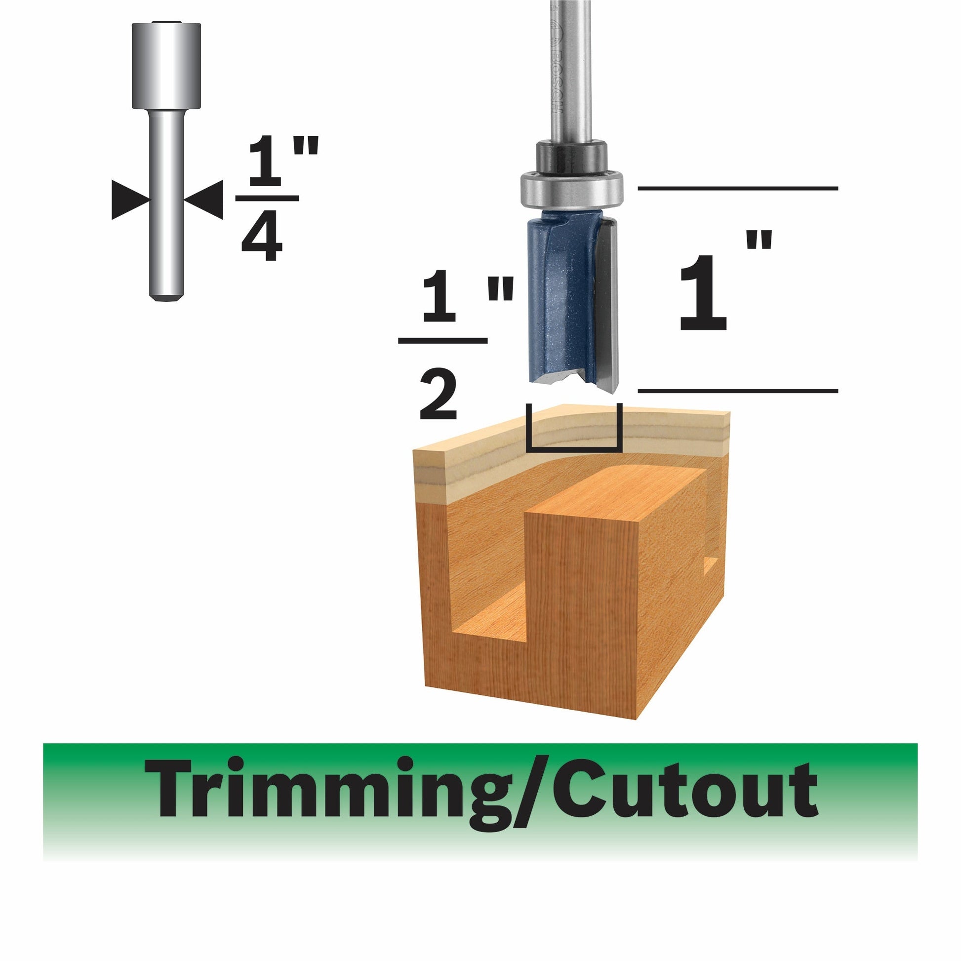 BOSCH 85680MC 1/2 In. x 1 In. Carbide-Tipped Double-Flute Top-Bearing Straight Trim Router Bit VM Hardware