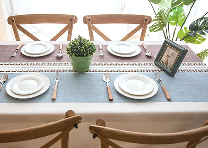 90*90 cm Plaid Decorative Linen Tablecloth With Tassel Waterproof Oilproof Thick Rectangular Wedding Dining Table Cover Tea Table Cloth