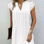 Ladies’ Notch V‑Neck Pleated Petal‑Sleeve Maxi Dress FitiqueFit