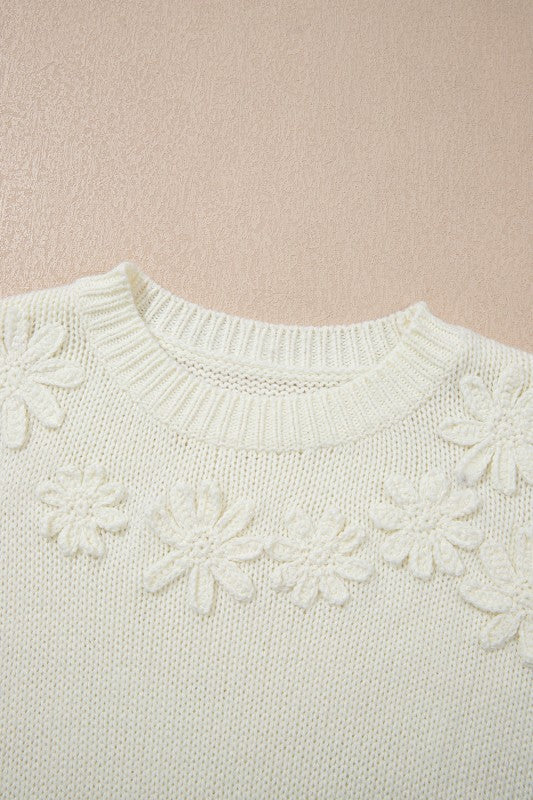 Floral Textured Puff Sleeve Round Neck Sweater Shop Style & More | Fresh Looks, Everyday Deals & Free Shipping