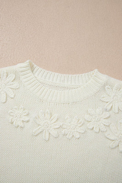 Floral Textured Puff Sleeve Round Neck Sweater Shop Style & More | Fresh Looks, Everyday Deals & Free Shipping
