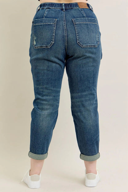 Judy Blue Full Size HW Vintage Wash Jeans w/ Drawstring Plus Size West2East Surf