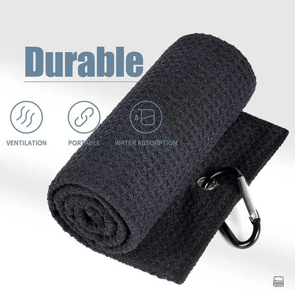 Golf Towels - Microfiber Waffle Pattern Tri-Fold, Brush Tool Kit with Club Groove Cleaner with Retractable Cord and Clip, for Men Women, Golf Gift