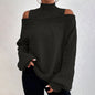 Women's Cold Shoulder Sweater - High Neck Cut Out Pullover Long Sleeve FitiqueFit