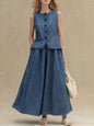 Women's Crew Neck Denim Vest Top & High-Waist A-Line Skirt Set – 3 Colors S–XXL FitiqueFit