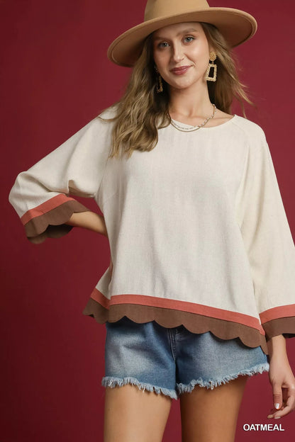 Umgee Scalloped Hem Color Block Top West2East Surf