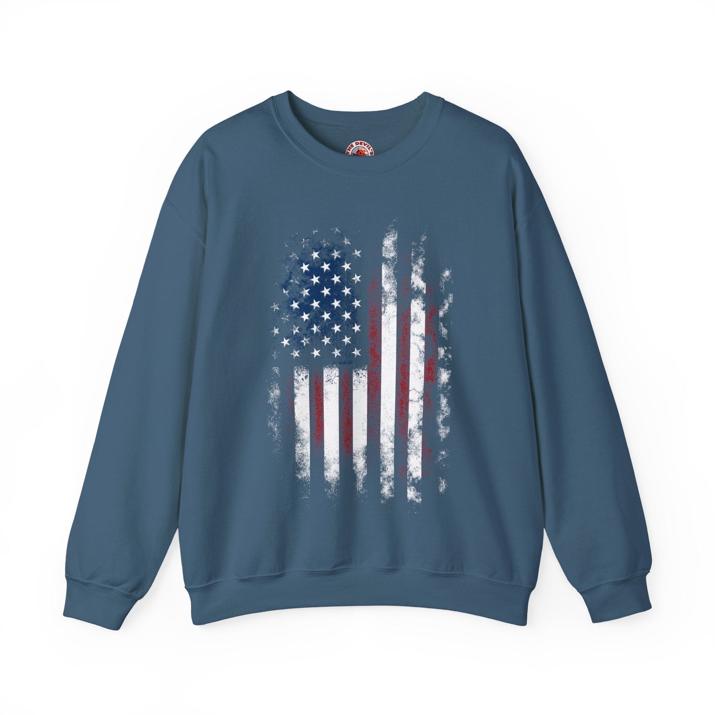 Distressed American Flag Crewneck Sweatshirt The Devil's Pickle