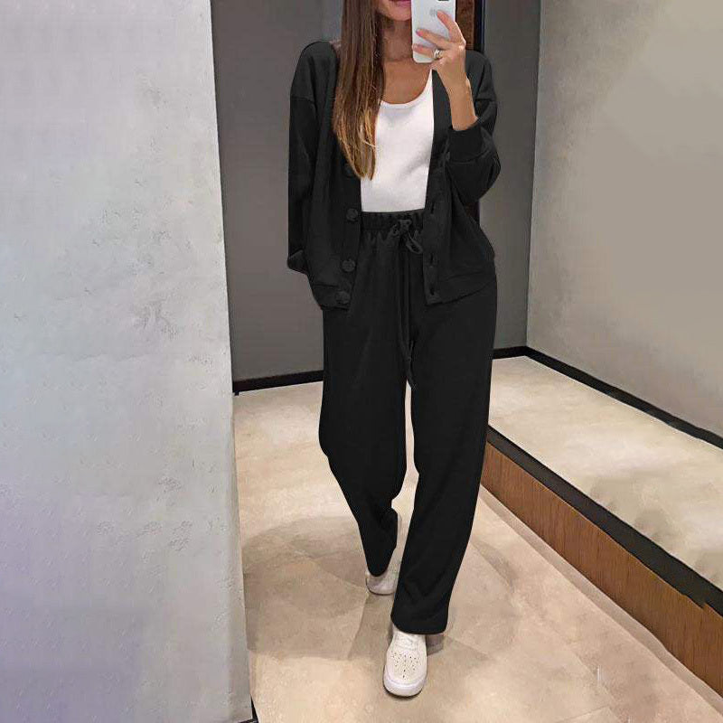 Casual Knit Cardigan With Pocket & Drawstring Lounge Pants FitiqueFit