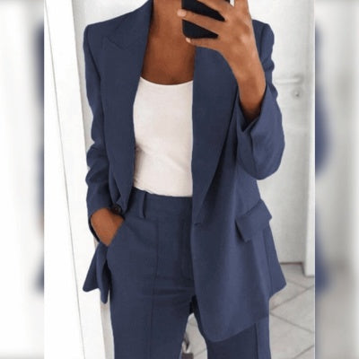 Lapel Blazer & Slim-Fit Trousers Two-Piece Suit – 10 Colors XS–5XL FitiqueFit