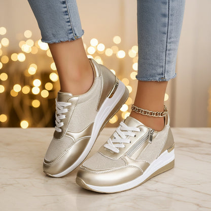 Metallic Lace-Up Side Zipper Thick-Sole Sneakers – 3 Colors EU 37–44 FitiqueFit