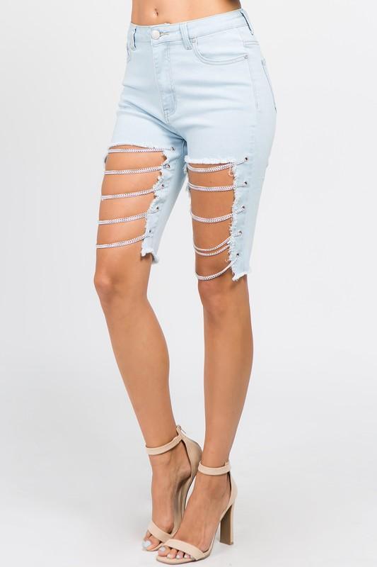 Cutoff Bermuda Shorts with Chains | Country Girl Denim Shorts for Summer & Spring Country in My Heart