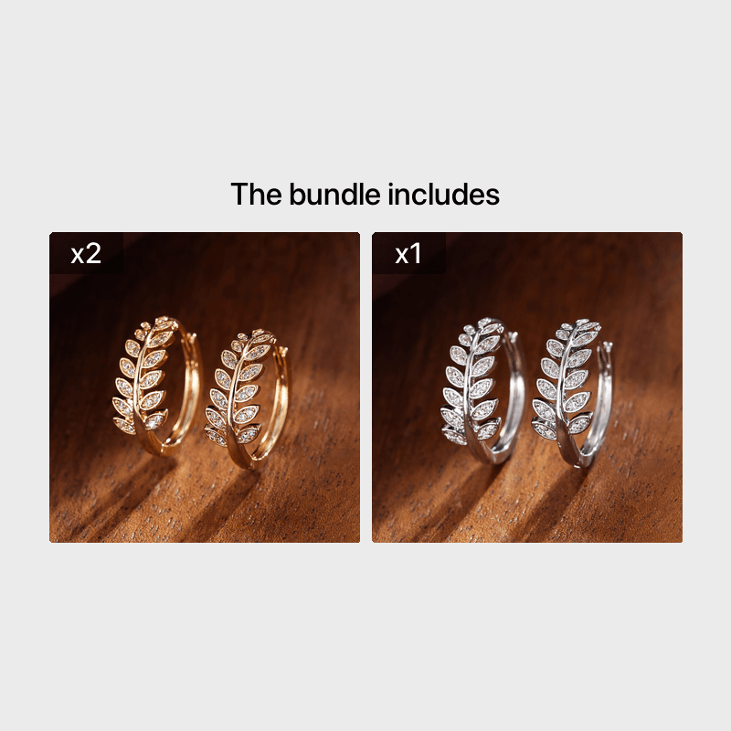 [1Pair Leaf Earrings] Zirconia Inlaid Leaf-Shaped Hoop Huggie Earrings for Women 1Pair Holiday Jewelry NovaCart