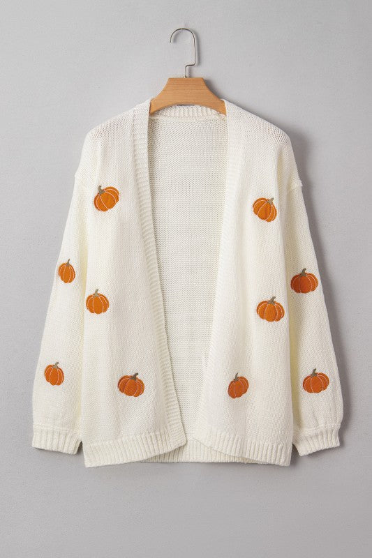 Pumpkin Embroidered Open Front Drop Shoulder Cardi Shop Style & More | Fresh Looks, Everyday Deals & Free Shipping