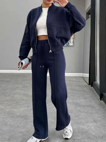 Baseball Collar Zip Up Outerwear and Drawstring Pants Set New Era Fashion LLc