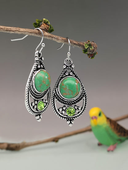 [Vintage Boho Earrings] Green Aventurine Vintage Boho Dangling Earrings | Alloy, English Style, Stainless Steel Ear Needle, for Daily Wear, Office, Street, Party, Vacation, Gift NovaCart