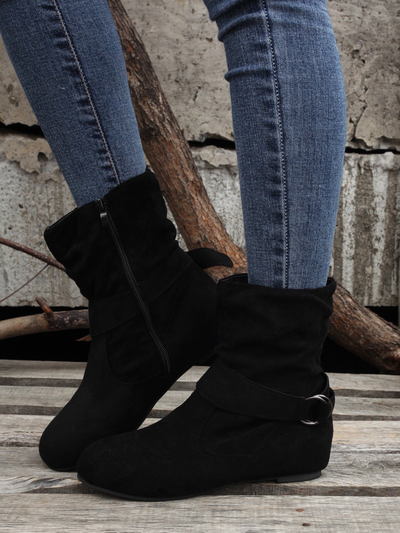 1.18inch Inner Height Increase Women's Short Boots with Flat Sole, Buckle Closure, Comfortable, Warm, and Lightweight, Women Shoes NovaCart