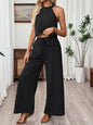 Women's Halter Neck Cropped Top & Wide-Leg Pants Two-Piece Set FitiqueFit