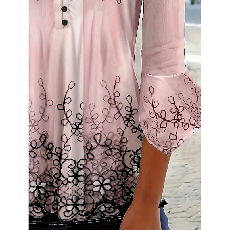 Women’s V-Neck 3/4 Sleeve Button-Front Tunic Blouse FitiqueFit