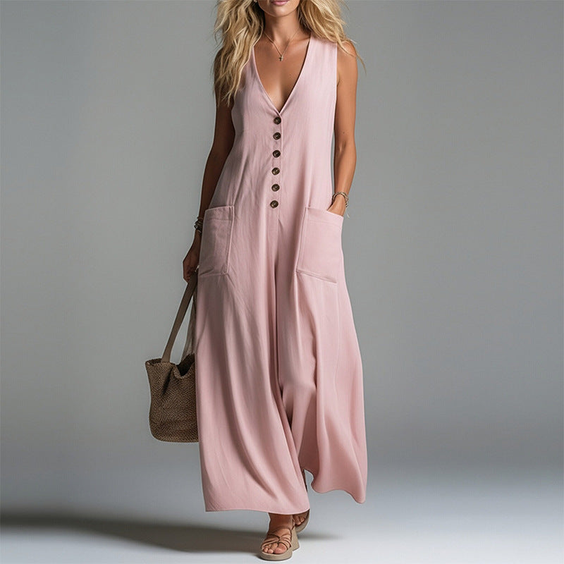 Women's V-Neck Sleeveless Button-Up Pencil Dress FitiqueFit