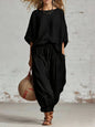 Women's Solid Color Loose Casual Set – T-Shirt & Ankle Pants FitiqueFit