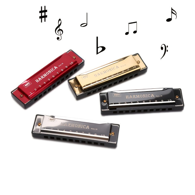 10 Hole Harmonica Mouth Organ | Puzzle Musical Instrument, Beginner Teaching, Playing Gift, Copper Core Resin, Available in, Pink, Red, Golden, Silvery Grey NovaCart