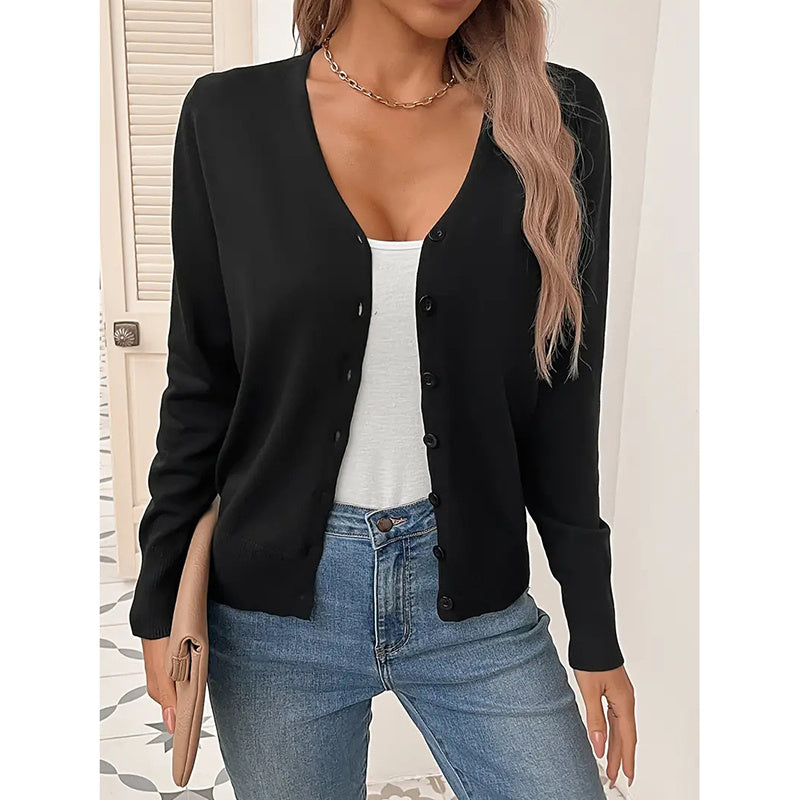 Women’s V‑Neck Button‑Down Cardigan Knit Sweater FitiqueFit