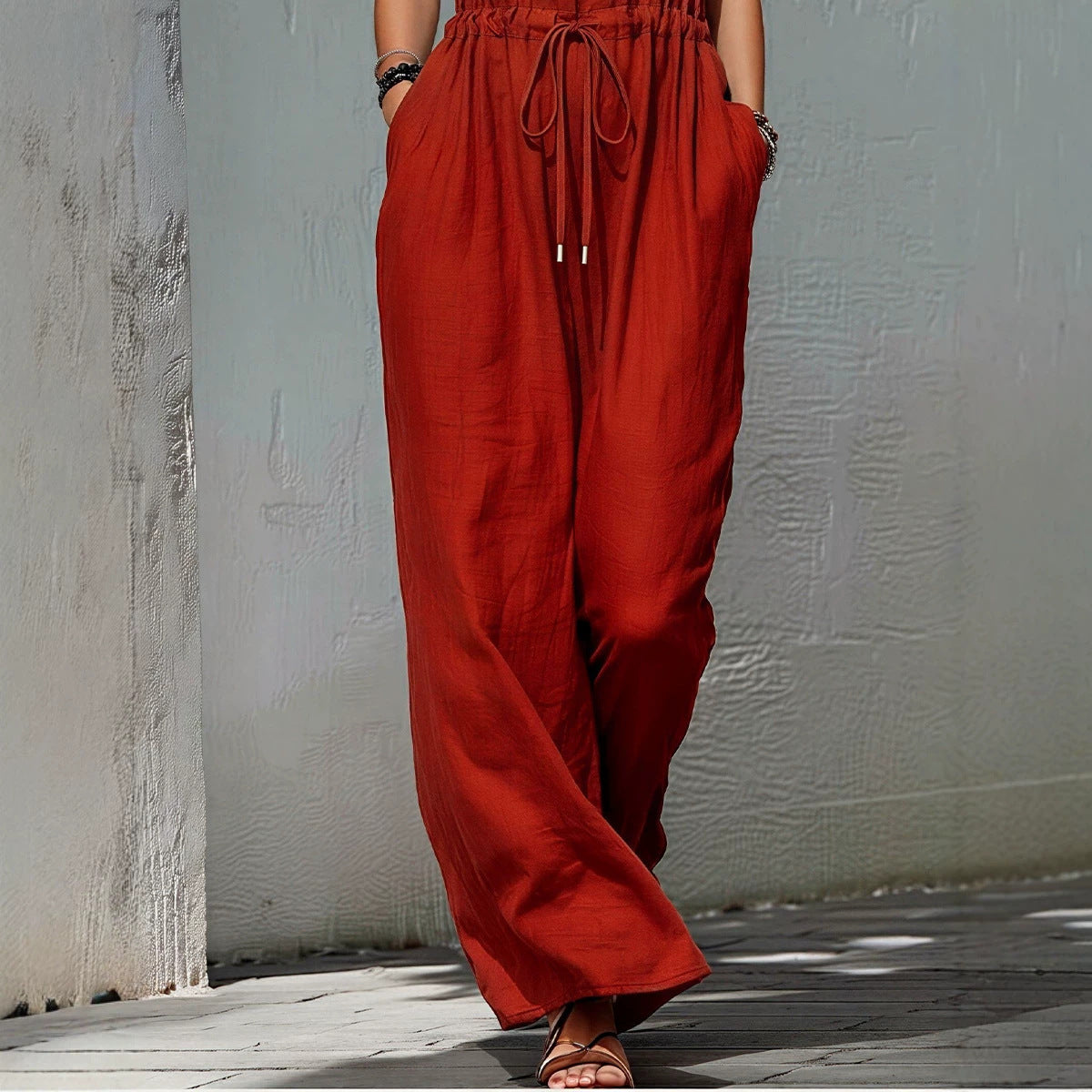 Women's Sleeveless Halter Neck Solid Color Long Jumpsuit FitiqueFit