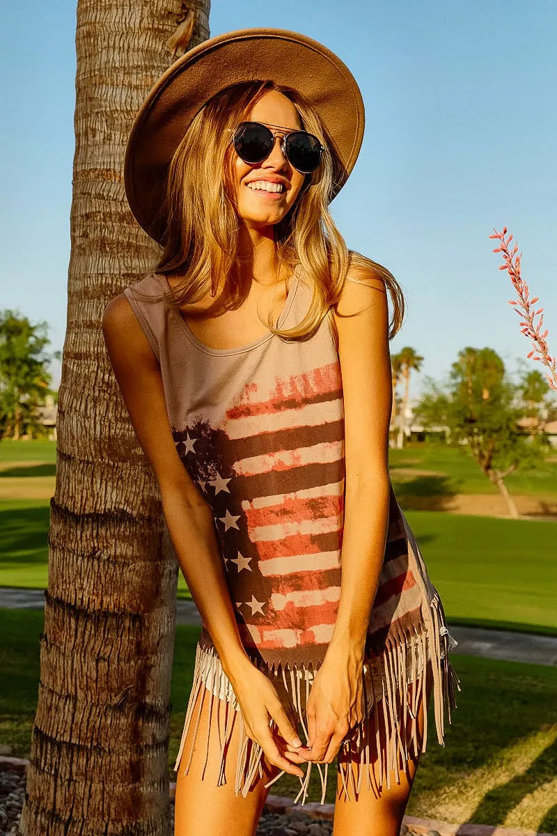 BiBi American Flag Print Knit Sleeveless Top West2East Surf
