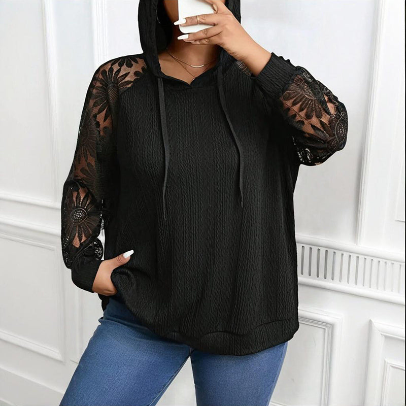 Women’s Plus Size Hoodie – Lace Long Sleeve Pullover Top FitiqueFit