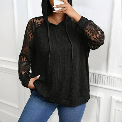 Women’s Plus Size Hoodie – Lace Long Sleeve Pullover Top FitiqueFit