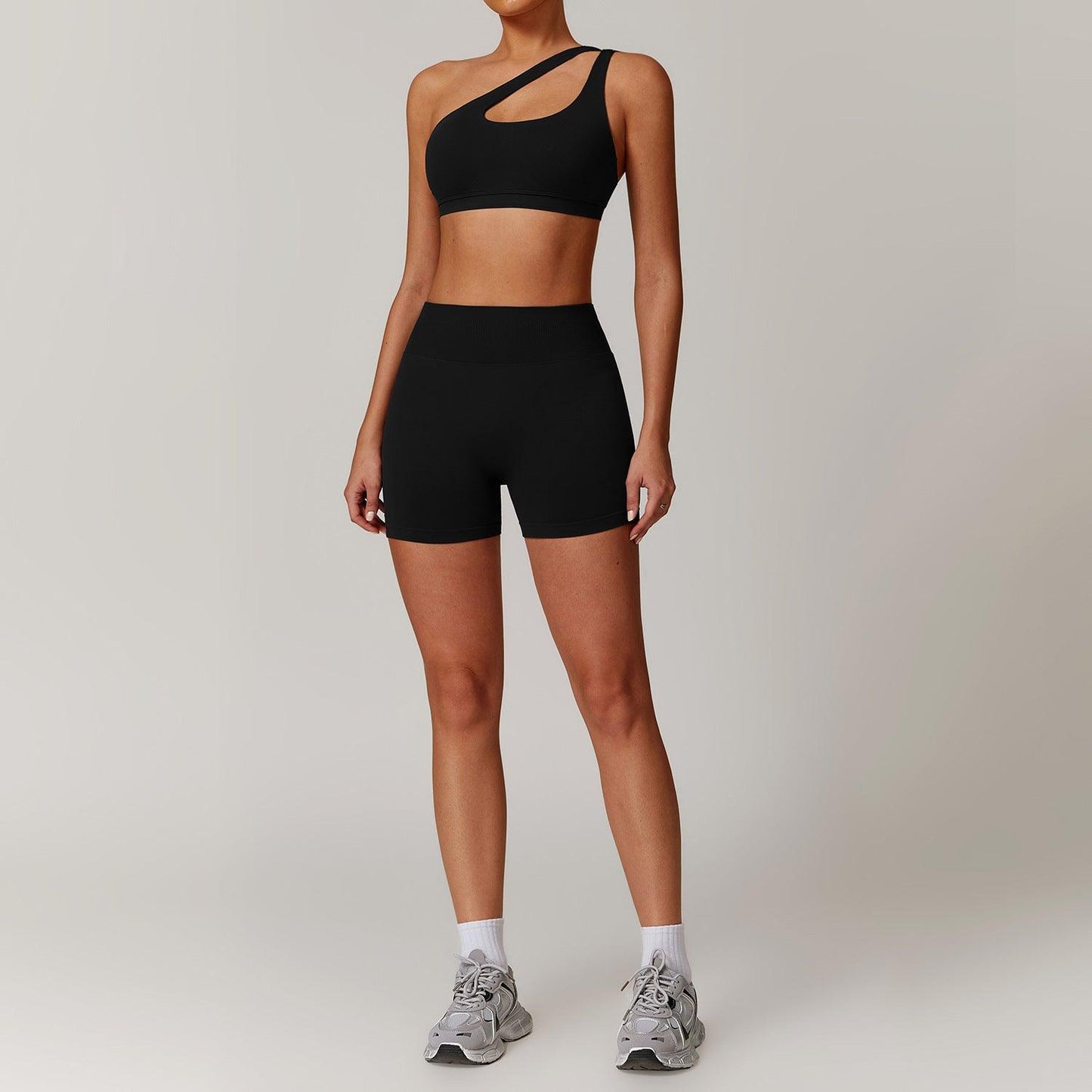Slant Shoulder Bra + High-Waisted Shorts Yoga Set | Country Girl Fitness Outfit Country in My Heart