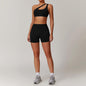 Slant Shoulder Bra + High-Waisted Shorts Yoga Set | Country Girl Fitness Outfit Country in My Heart