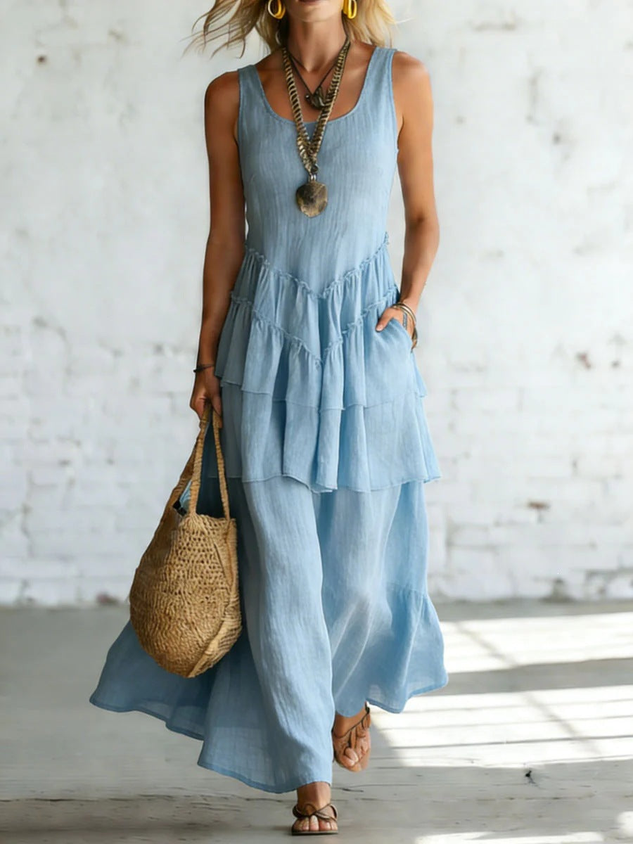 Women's Cotton Linen Sleeveless Loose Maxi Dress FitiqueFit