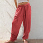 Womens Solid-Color Cotton-Linen Casual Loose Straight Pockets Lounge Pants With Drawstring See size chart under “more details” The Fashion Celestial