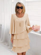 Patchwork Cake Midi Dress – Round Neck Short Sleeve Tiered Skirt FitiqueFit