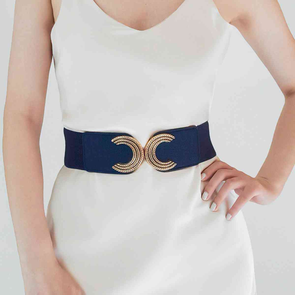 YourBrand Double C Buckle Elastic Belt – Stylish and Versatile Design See size chart under “more details” The Fashion Celestial
