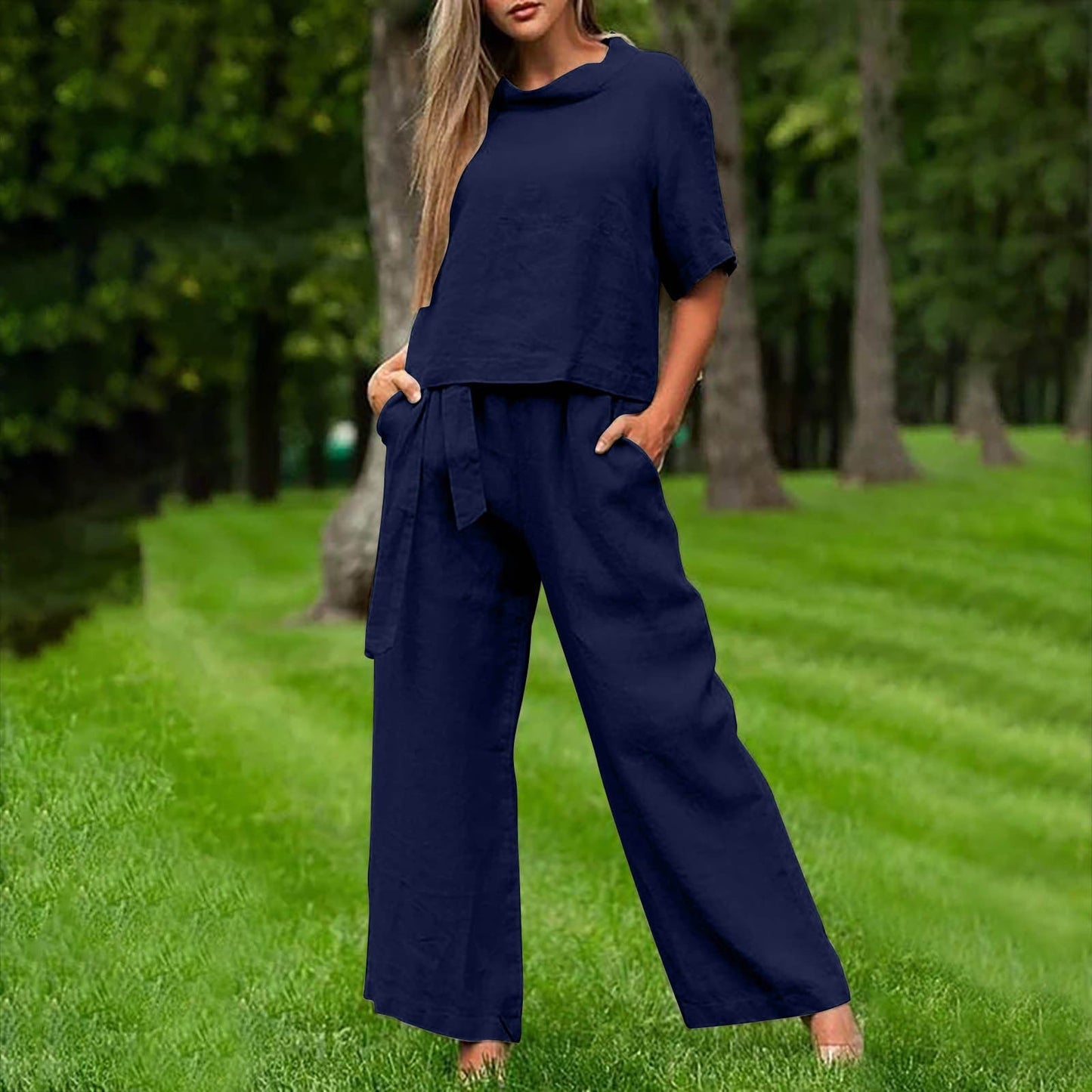 Round-Neck 3/4 Sleeve Top & Pants Two-Piece Set – 6 Colors, S–XXL FitiqueFit