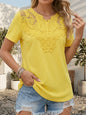 Women's Pearl-Trim Hollow-Out T-Shirt – Loose Fit, Short Sleeve, Casual Chic FitiqueFit
