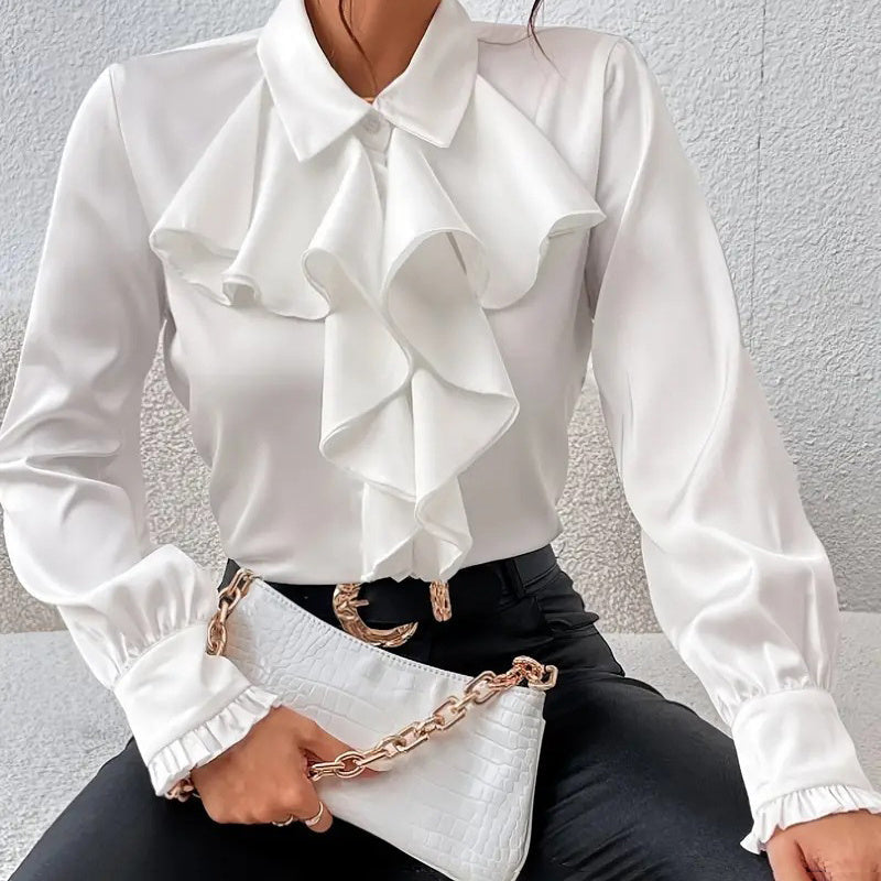 Women’s Ruffled Collared Blouse | Long Sleeve Dressy Work Top FitiqueFit