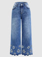 Chrysanthemum Embroidered Cropped Denim Jeans – Women's Loose Straight-Leg FitiqueFit