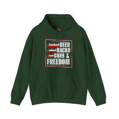 Beer Bacon Guns and Freedom Hooded Sweatshirt The Devil's Pickle