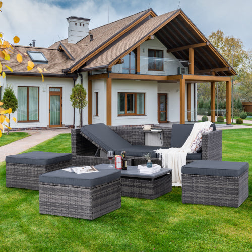 Patio Furniture, Outdoor Furniture, Seasonal PE Wicker Furniture,5 Set Wicker Furniture With Plywood Coffee Table V.I.P Digital Presence