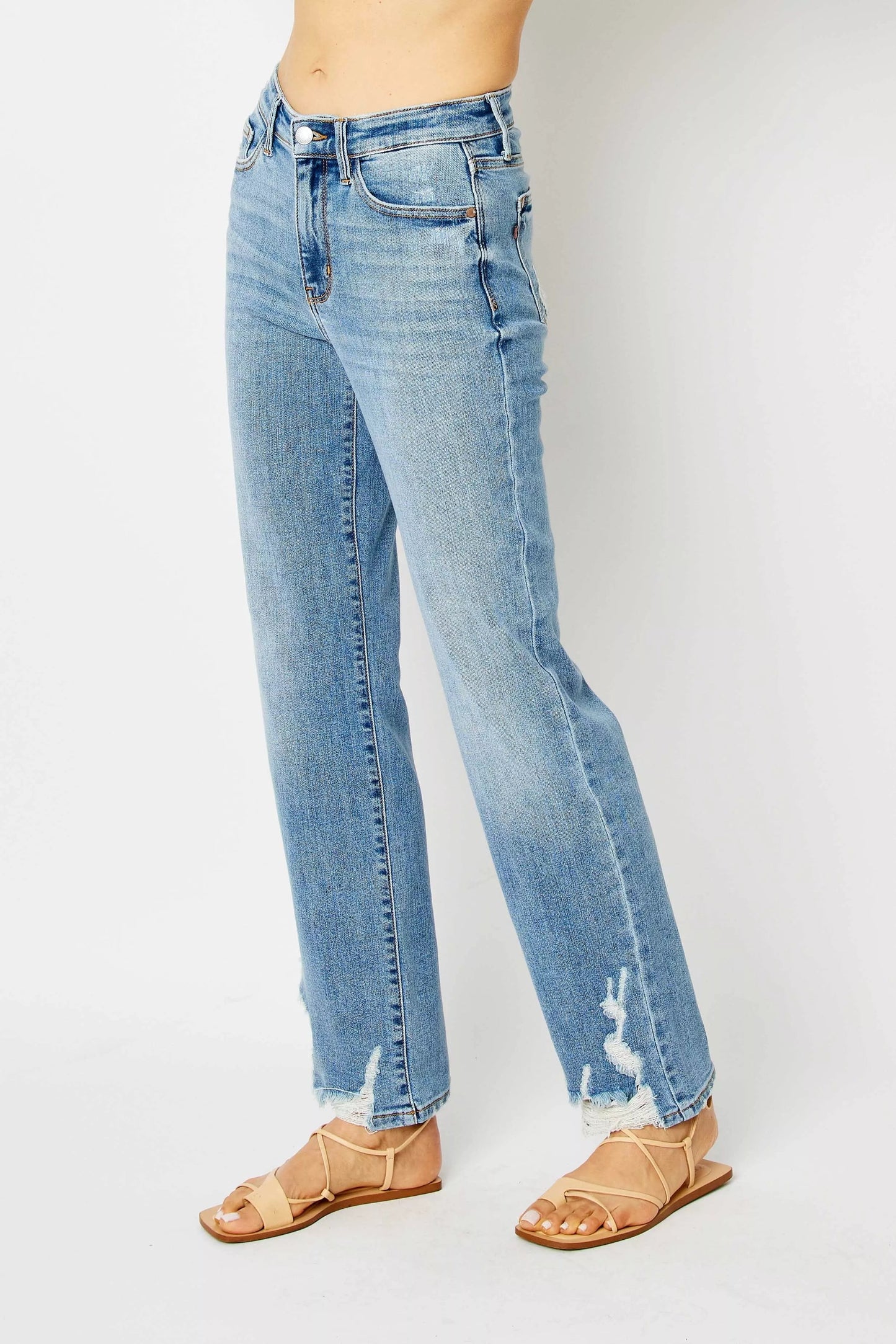 Judy Blue Full Size High Waist Straight Jeans with Heavy Destroy Plus Size Garden Naked Curves
