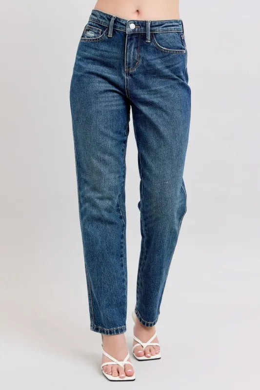Judy Blue Full Size High Waisted Rigid Magic Non-destroy Straight Leg Jeans Plus Size West2East Surf