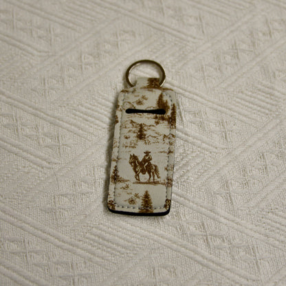 Chapstick Holder Keychain – Cow Print, Camo Pink Bow, Cowboy Toile, Barn Toile, croquette, duck, moon BashDesignsCo