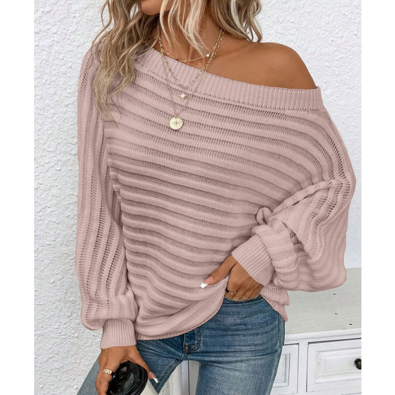 Off-Shoulder Batwing Sweater – Loose Knit Pull-Over for Fall FitiqueFit