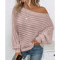 Off-Shoulder Batwing Sweater – Loose Knit Pull-Over for Fall FitiqueFit