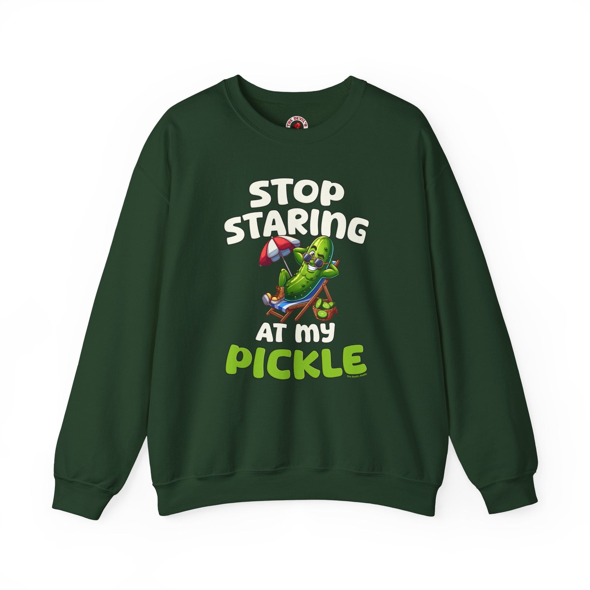 Stop Staring At My Pickle Crewneck Sweatshirt The Devil's Pickle