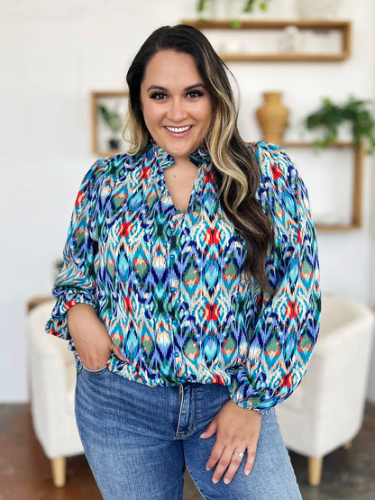 Double Take Full Size Printed Balloon Sleeve Blouse New Era Fashion LLc