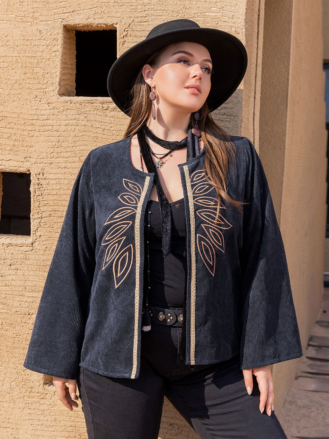 Plus Size Embroidered Open Front Jacket See size chart under “more details” The Fashion Celestial